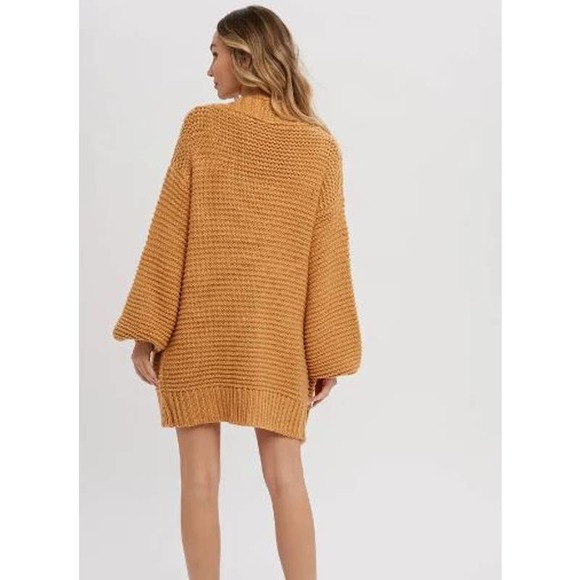 Camel Tan Chunky Cable Slouchy Lantern Sleeve Wrap Cardigan - Picture 4 of 5